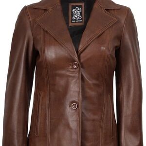 Decrum Women's cognac real leather blazer xxl
